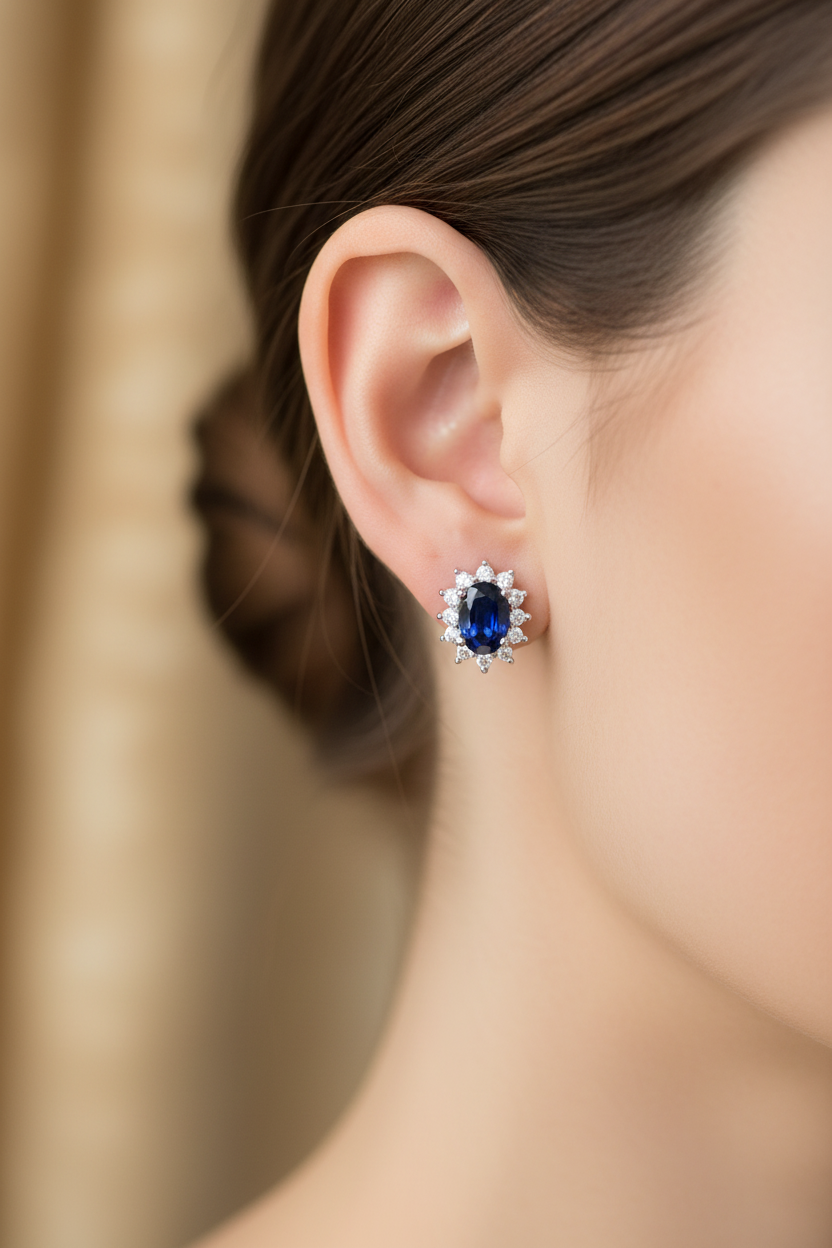 9 CT White Gold Sapphire Cz Earring.6X4