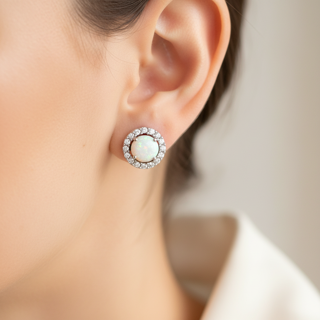9 CT White Gold Opal Earring.