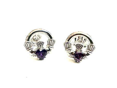 9 CT White Gold Amethyst Cz Birthstone Earrings