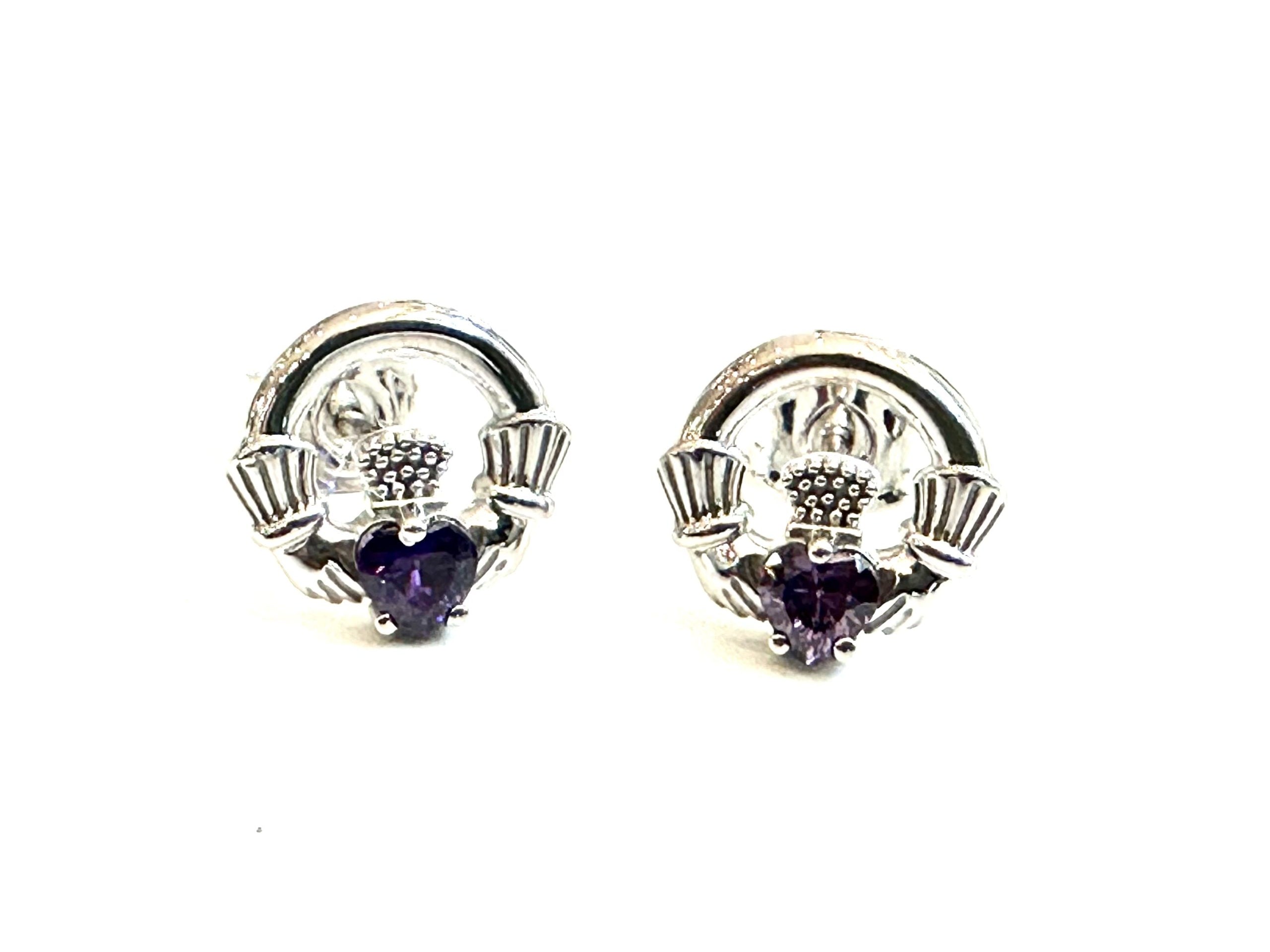 9 CT White Gold Amethyst Cz Birthstone Earrings