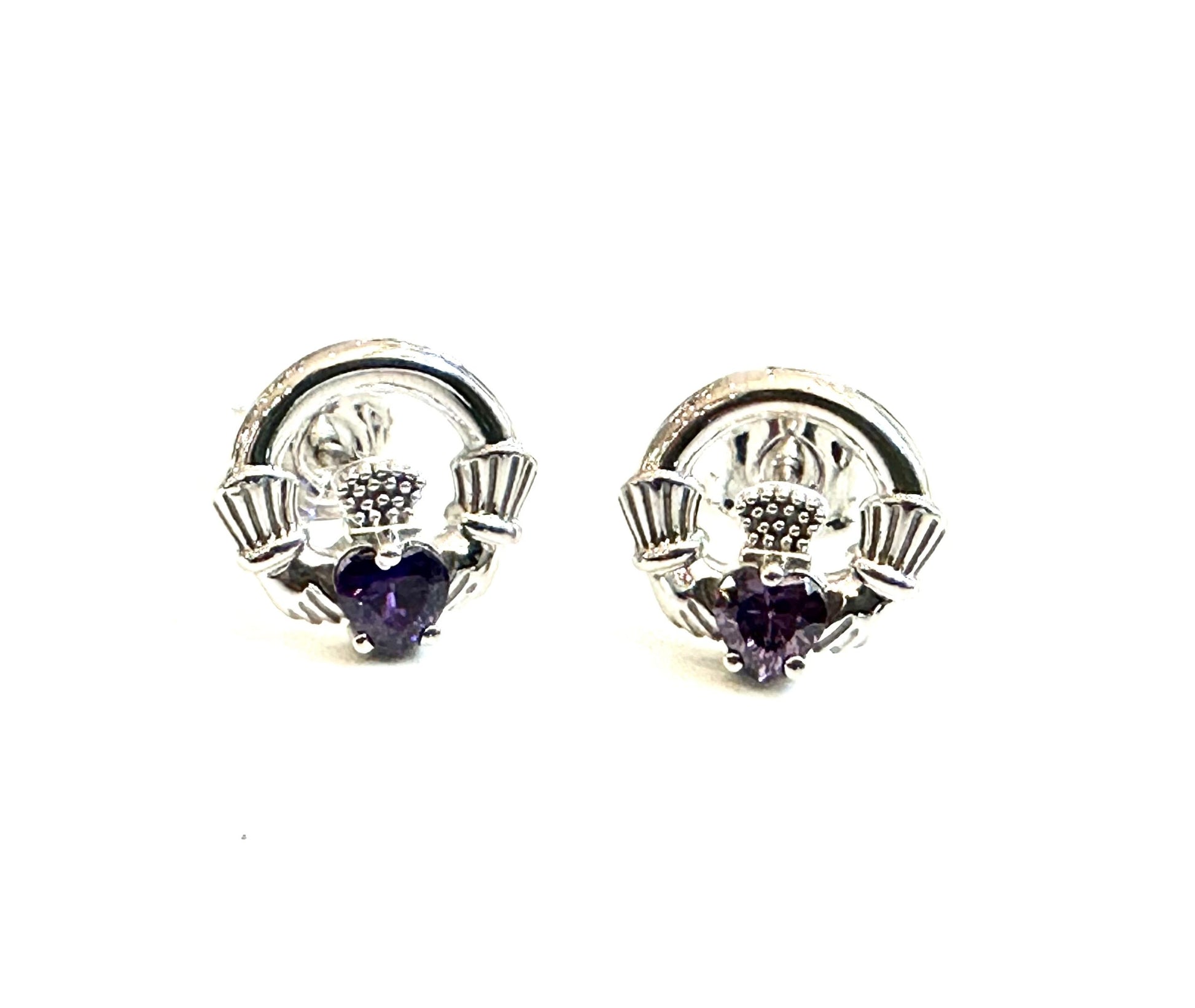 9 CT White Gold Amethyst Cz Birthstone Earrings