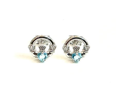 9 CT White Gold Aqua Cz Birthstone Earrings