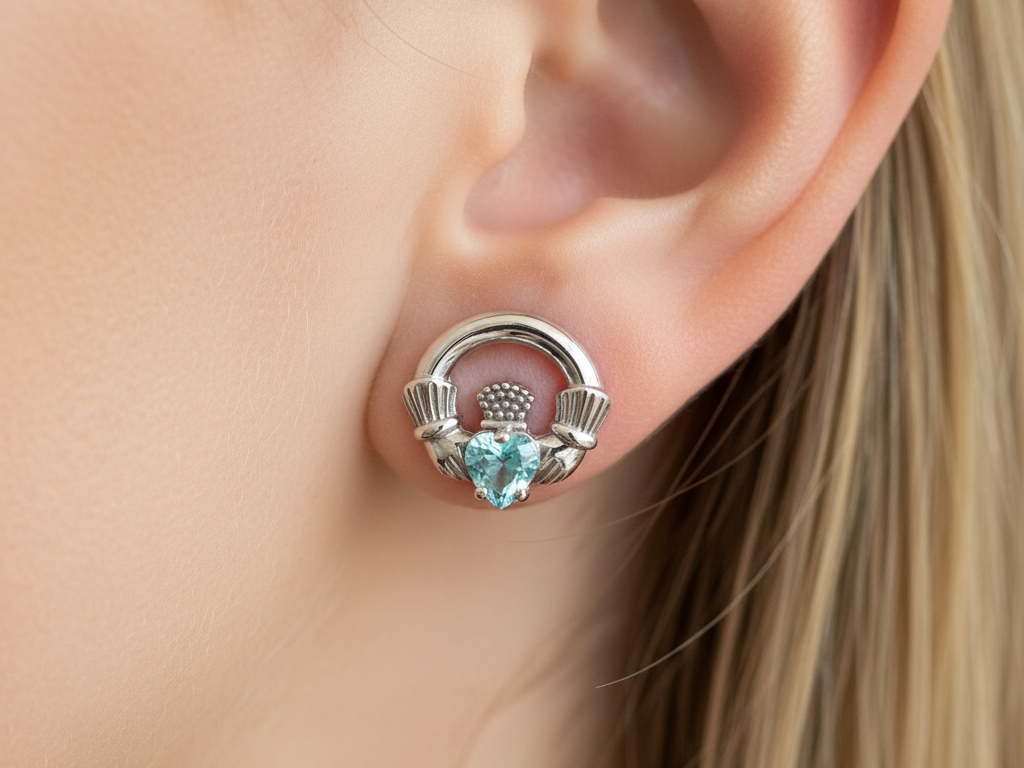 9 CT White Gold Aqua Cz Birthstone Earrings