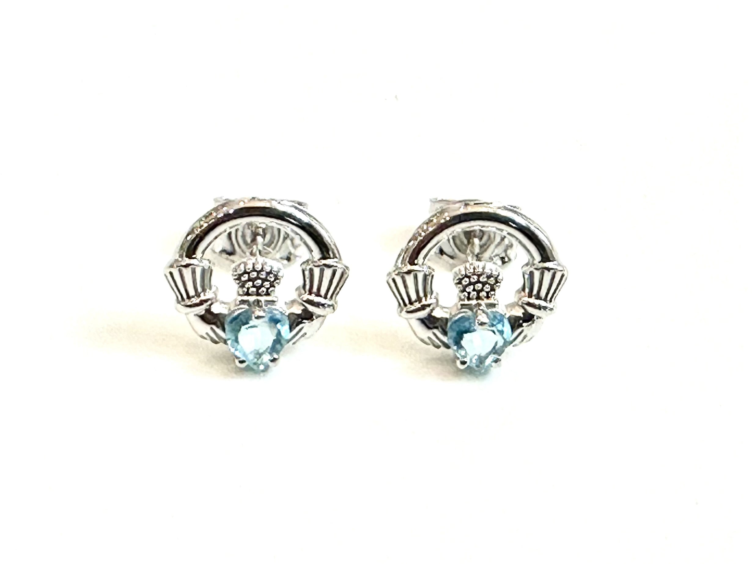 9 CT White Gold Aqua Cz Birthstone Earrings