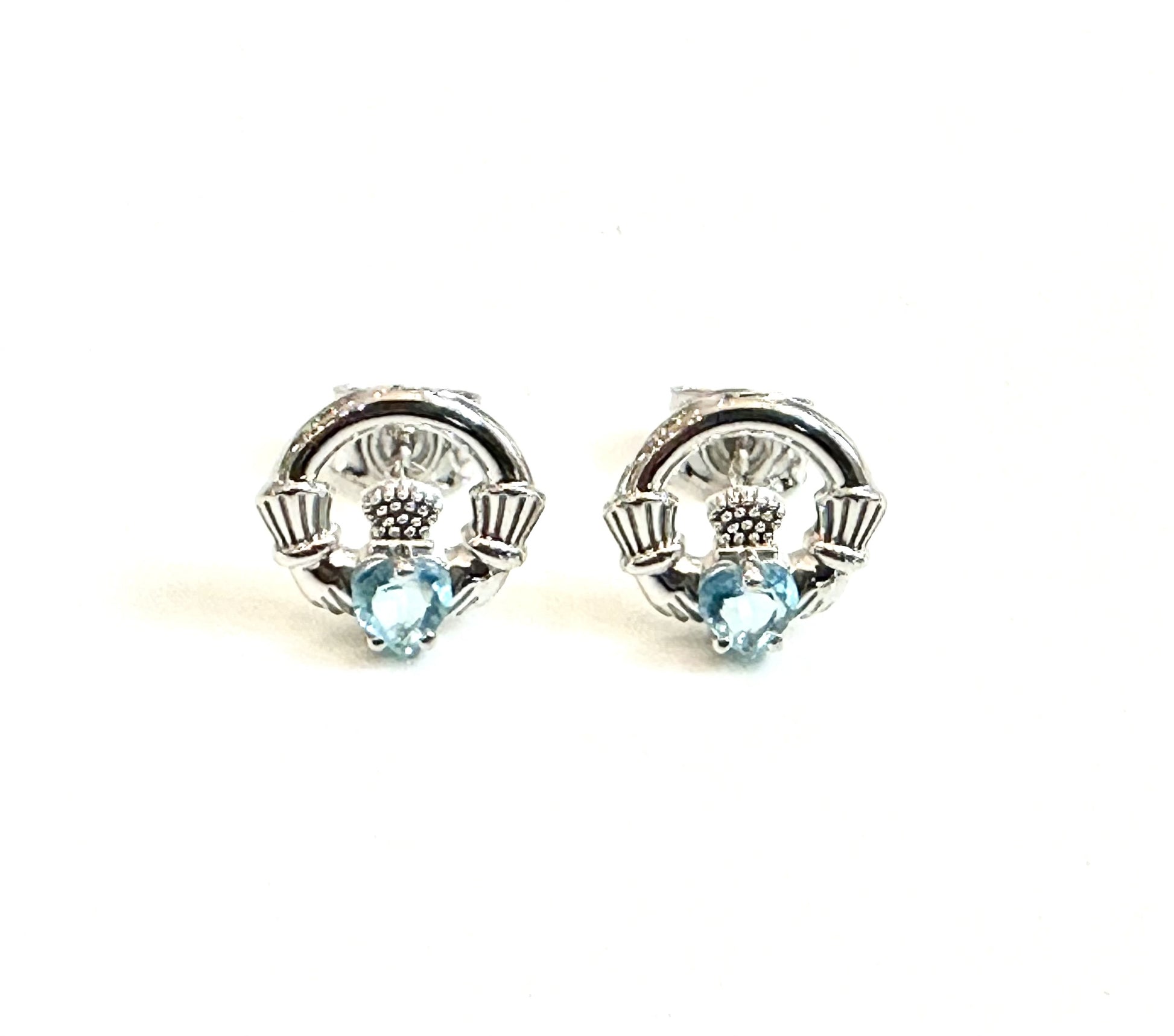 9 CT White Gold Aqua Cz Birthstone Earrings