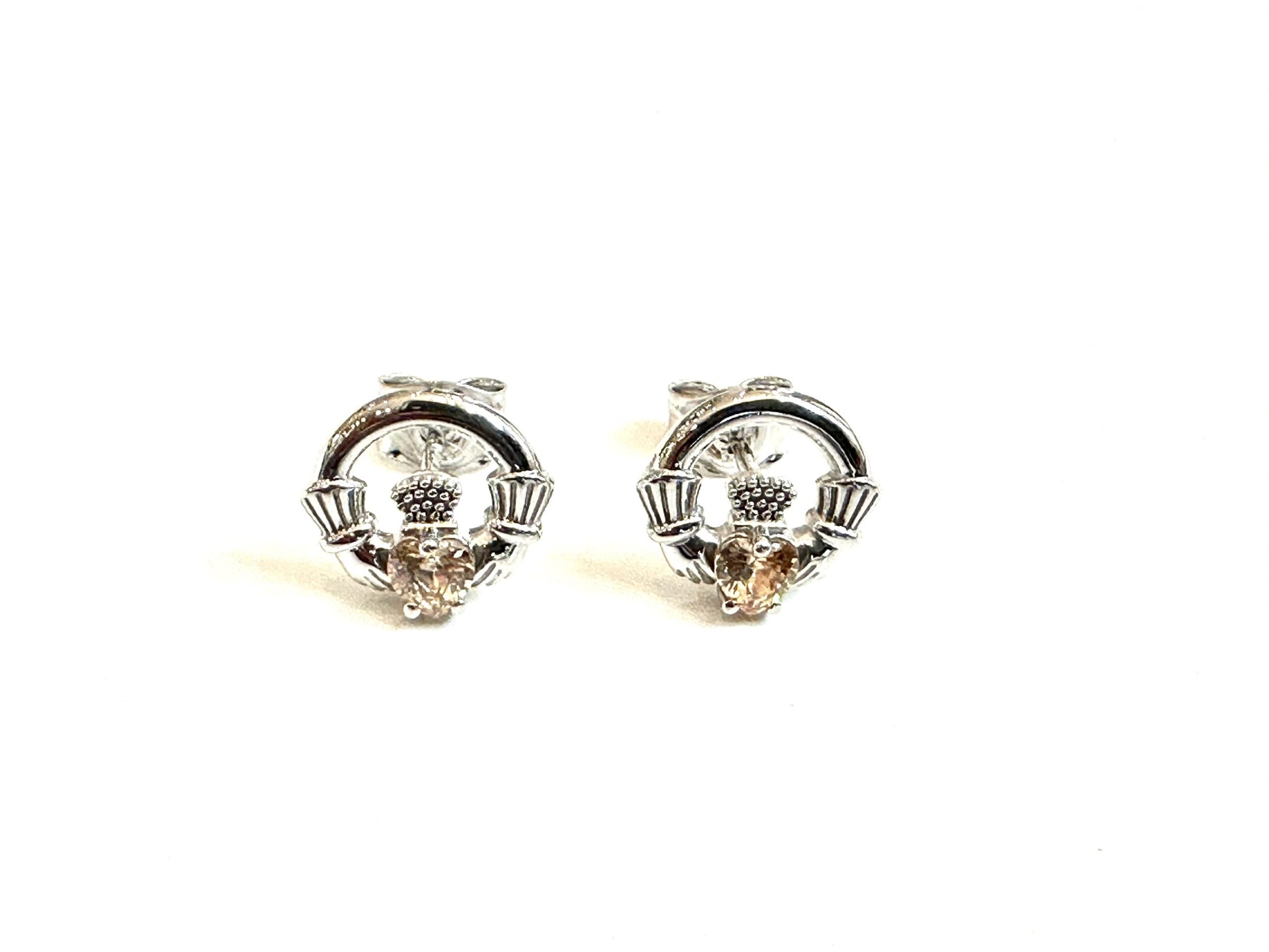 9 CT White Gold Champagne Cz Birthstone Earrings
