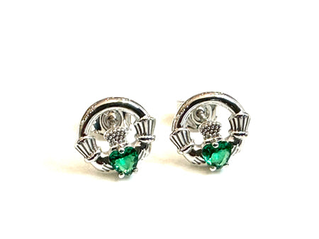 9 CT White Gold Green Cz Birthstone Earrings