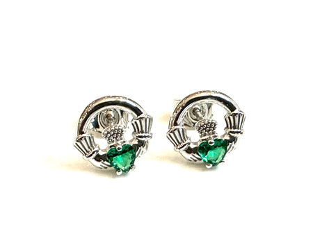 9 CT White Gold Green Cz Birthstone Earrings