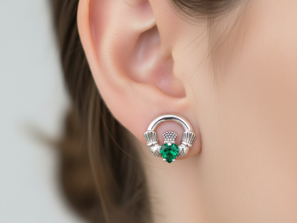 9 CT White Gold Green Cz Birthstone Earrings