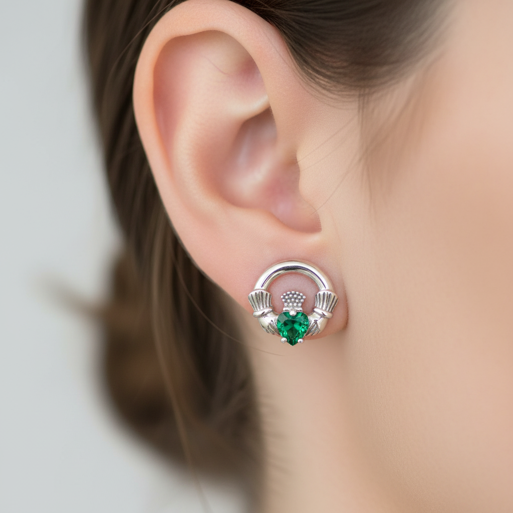 9 CT White Gold Green Cz Birthstone Earrings