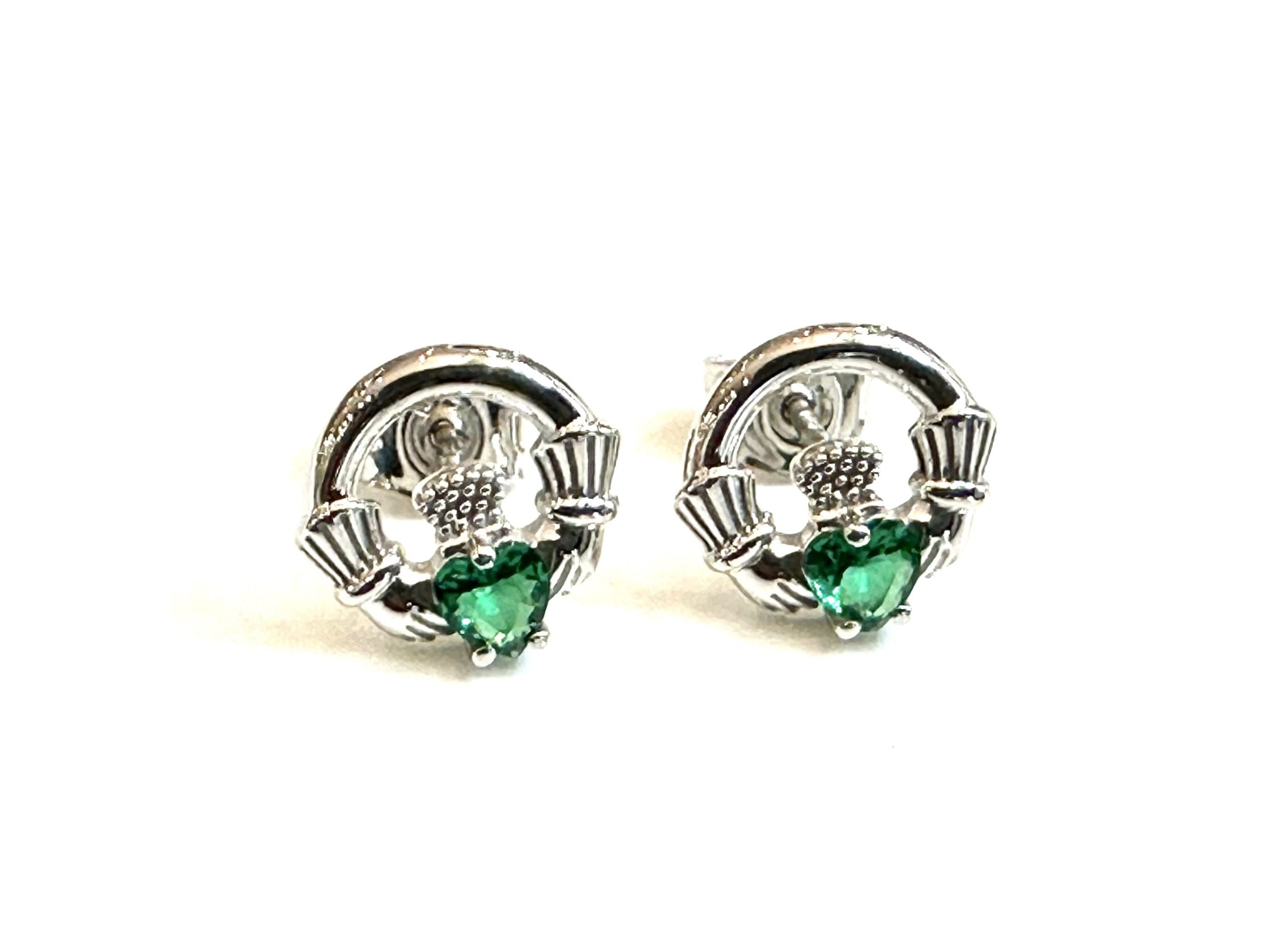 9 CT White Gold Green Cz Birthstone Earrings
