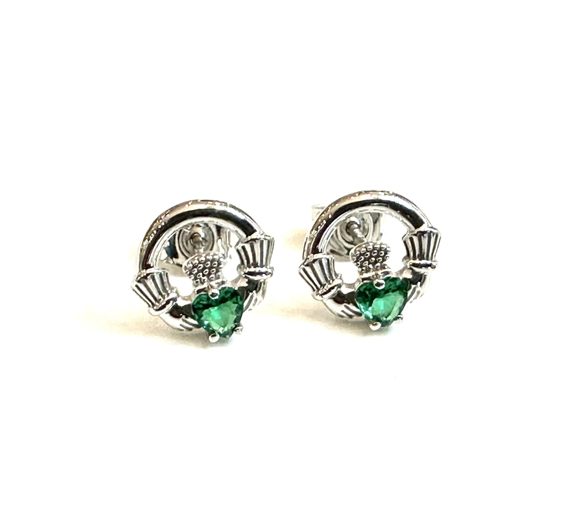 9 CT White Gold Green Cz Birthstone Earrings