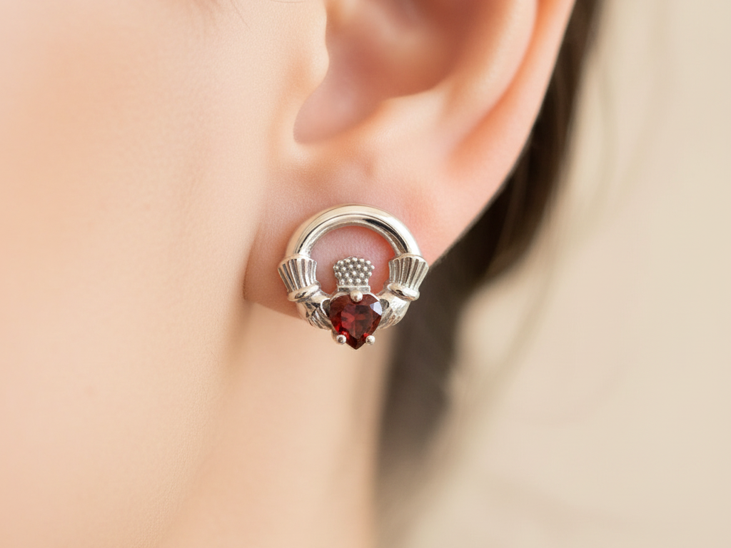 9 CT White Gold Garnet Cz Birthstone Earrings