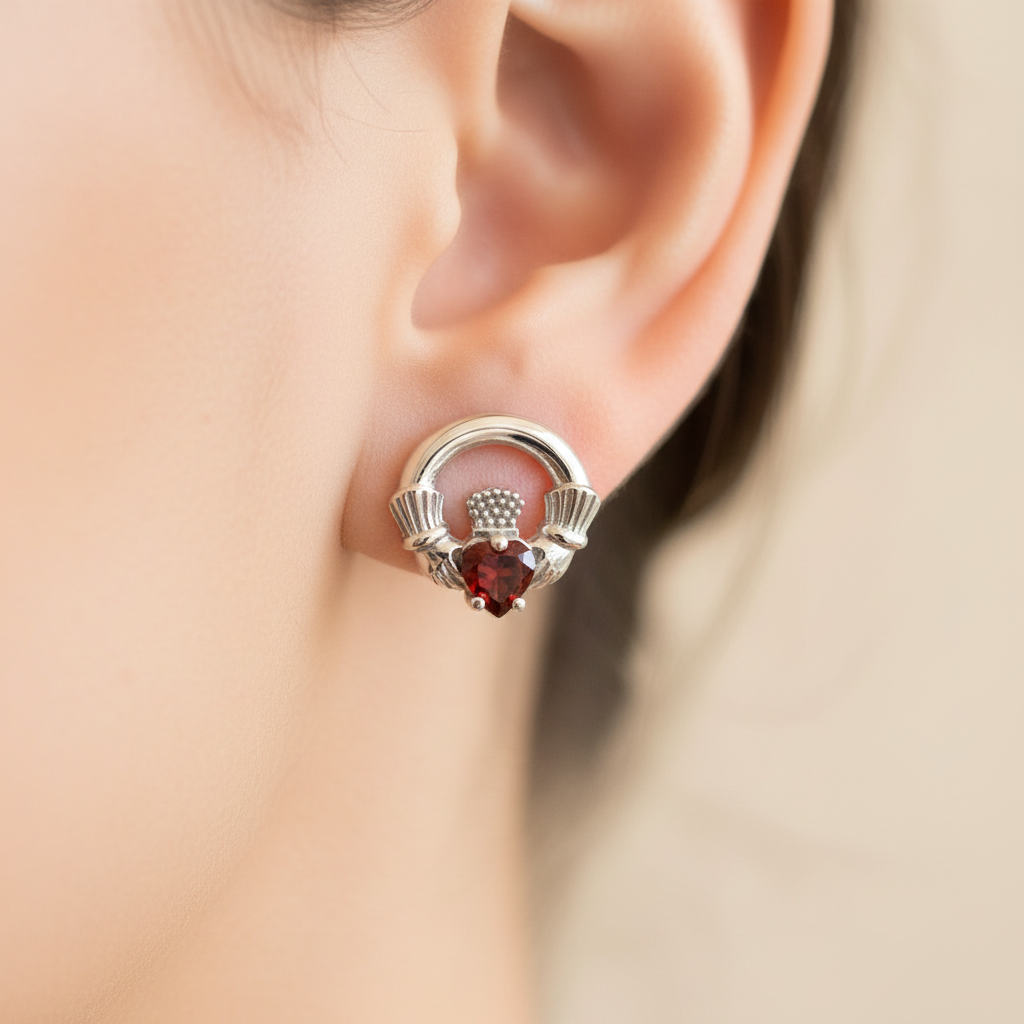 9 CT White Gold Garnet Cz Birthstone Earrings