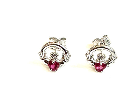 9 CT White Gold Ruby Cz Birthstone Earrings