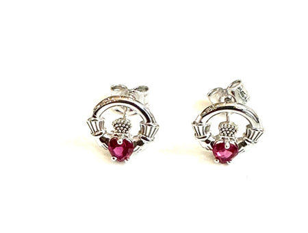 9 CT White Gold Ruby Cz Birthstone Earrings