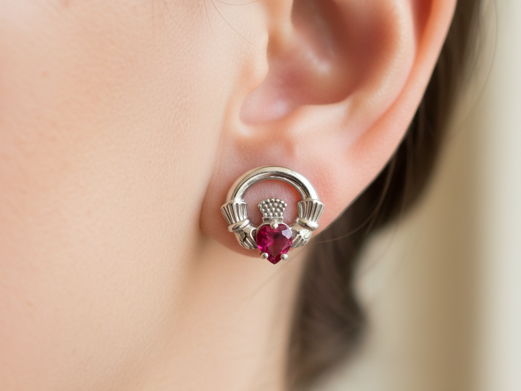 9 CT White Gold Ruby Cz Birthstone Earrings
