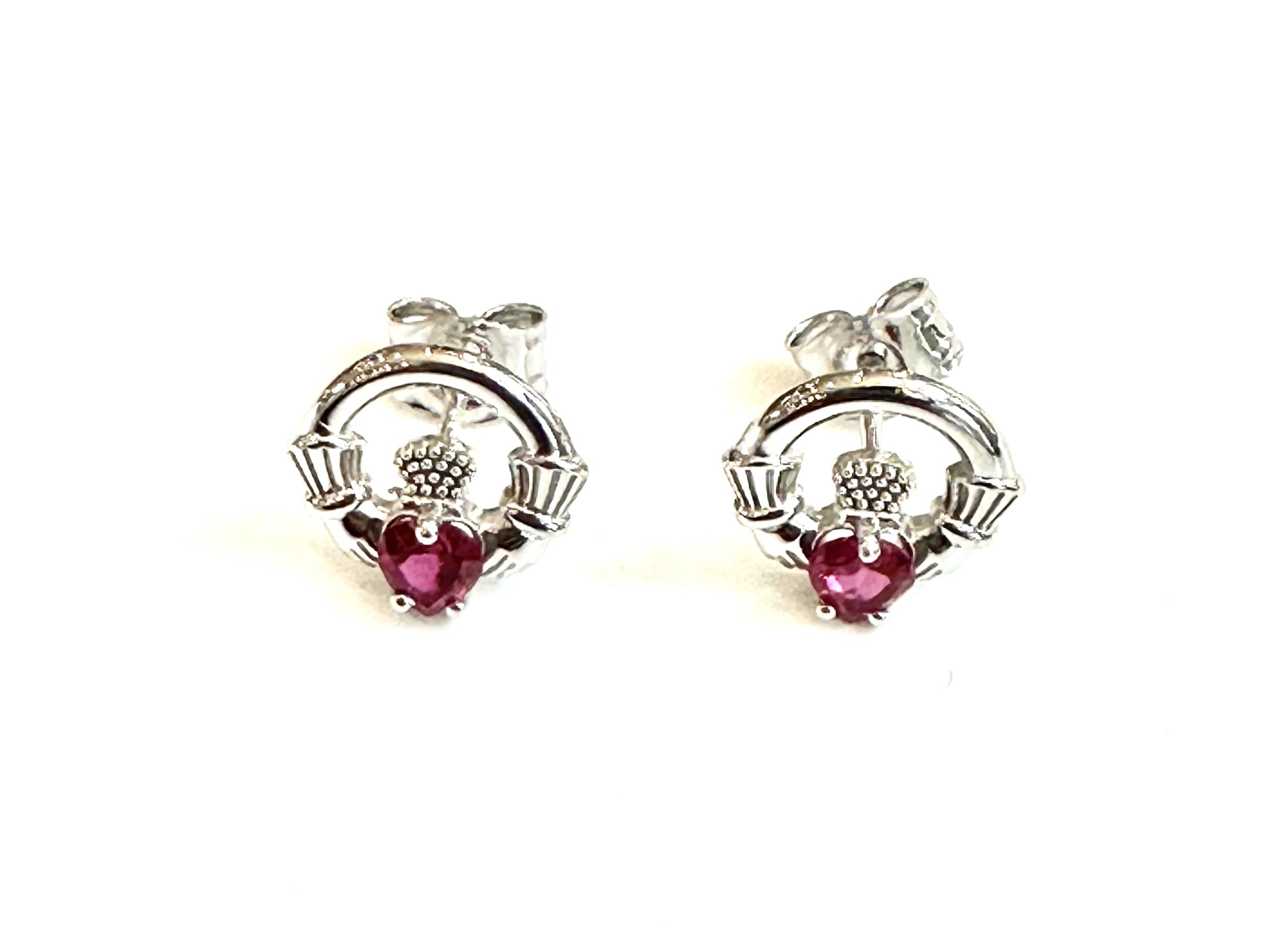 9 CT White Gold Ruby Cz Birthstone Earrings