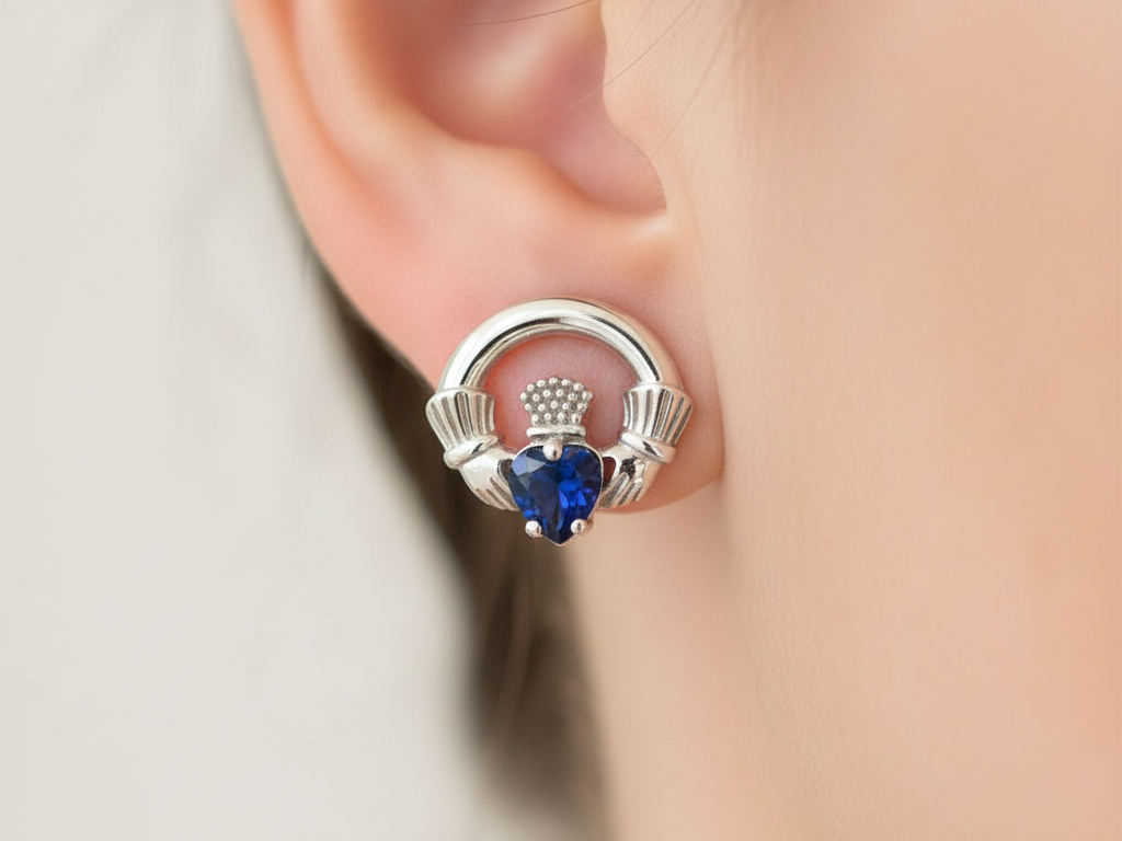 9 CT White Gold Sapphire Cz Birthstone Earrings