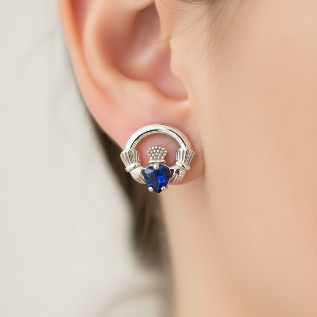 9 CT White Gold Sapphire Cz Birthstone Earrings