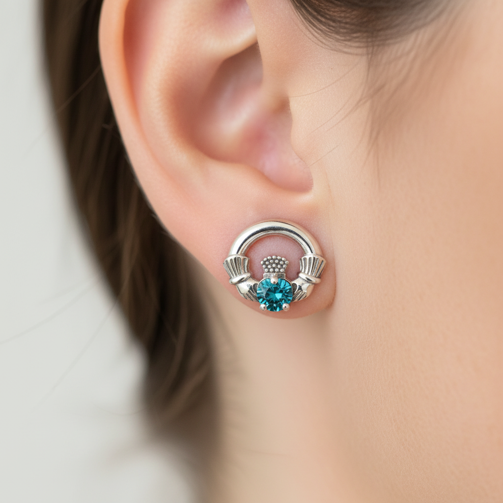 9 CT White Gold Topaz Cz Birthstone Earrings
