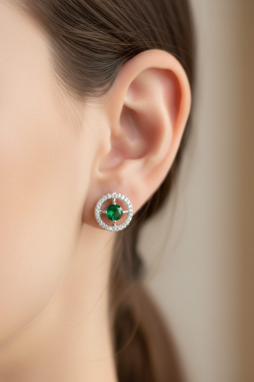 9 CT White Gold Emerald Cz Earring.