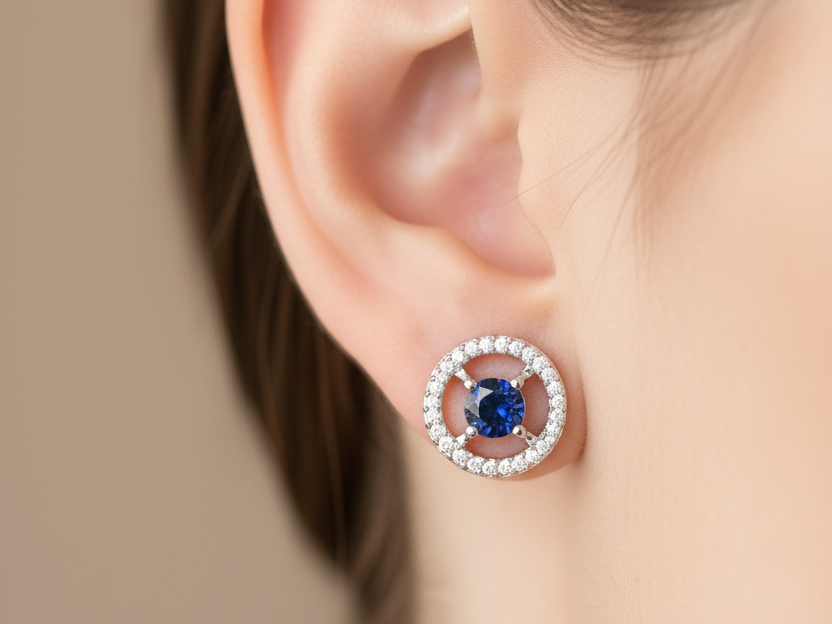 9 CT White Gold Sapphire Cz Earring.