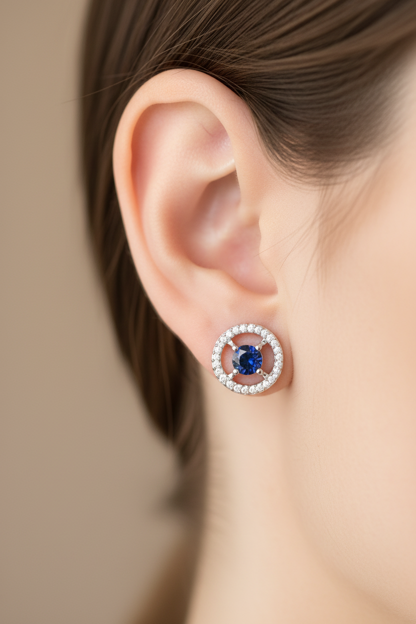 9 CT White Gold Sapphire Cz Earring.