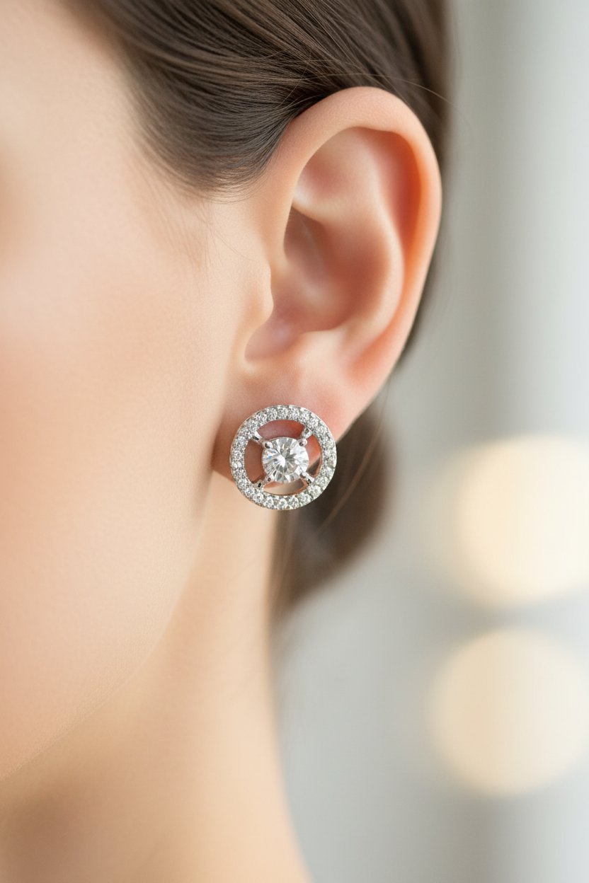 9 CT White Gold Cz Earring.