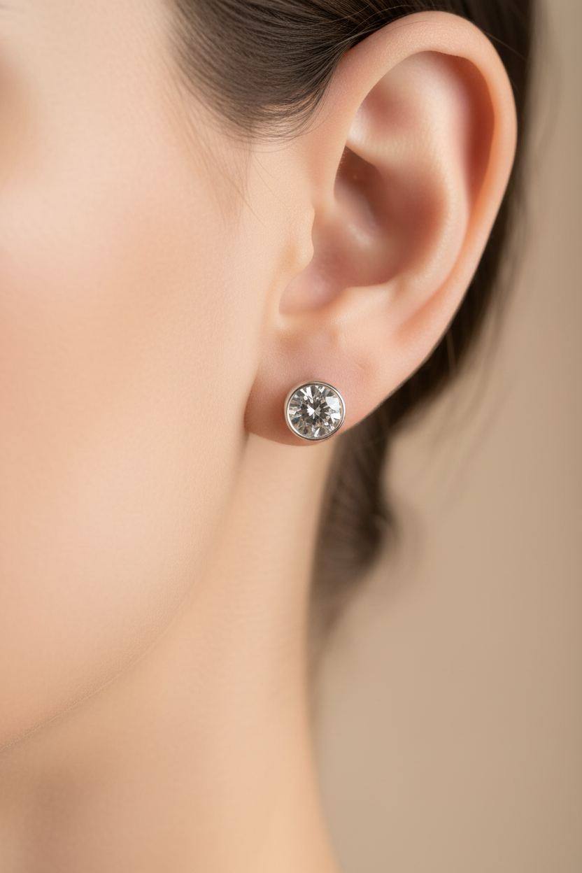 9 CT White Gold Cz Earring.