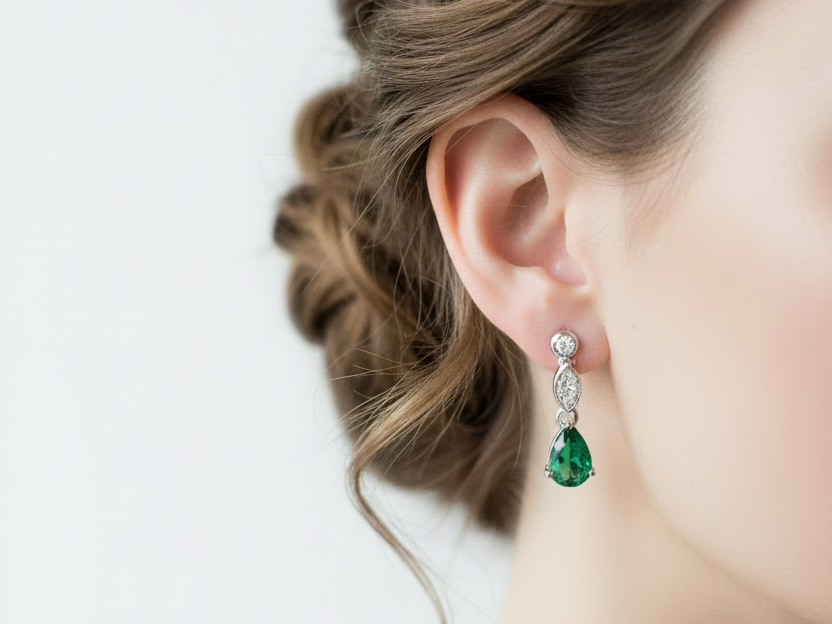 9 CT White Gold Emerald Cz Earring.