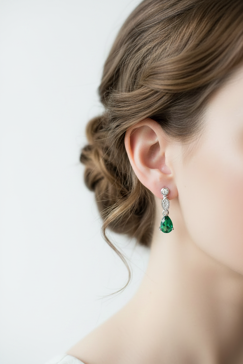 9 CT White Gold Emerald Cz Earring.