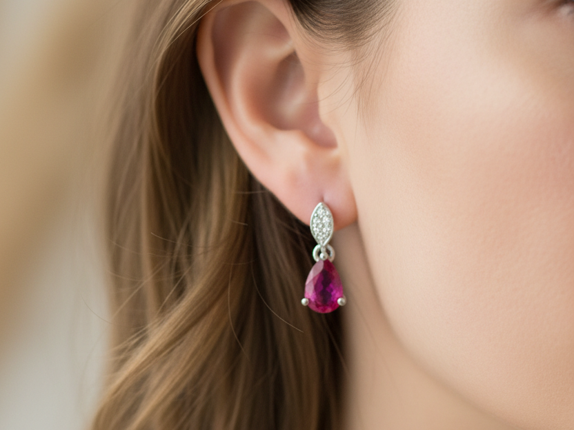 9 CT White Gold Ruby Cz Earring.