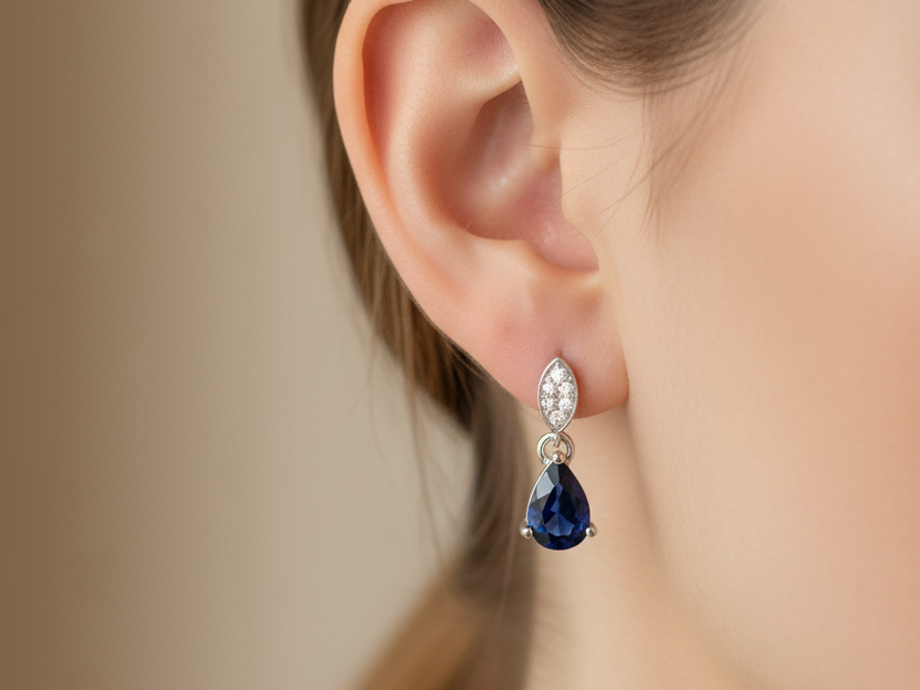 9 CT White Gold Sapphire Cz Earring.