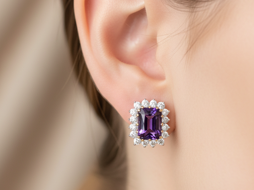 9 CT Yellow Gold Amethyst Earring