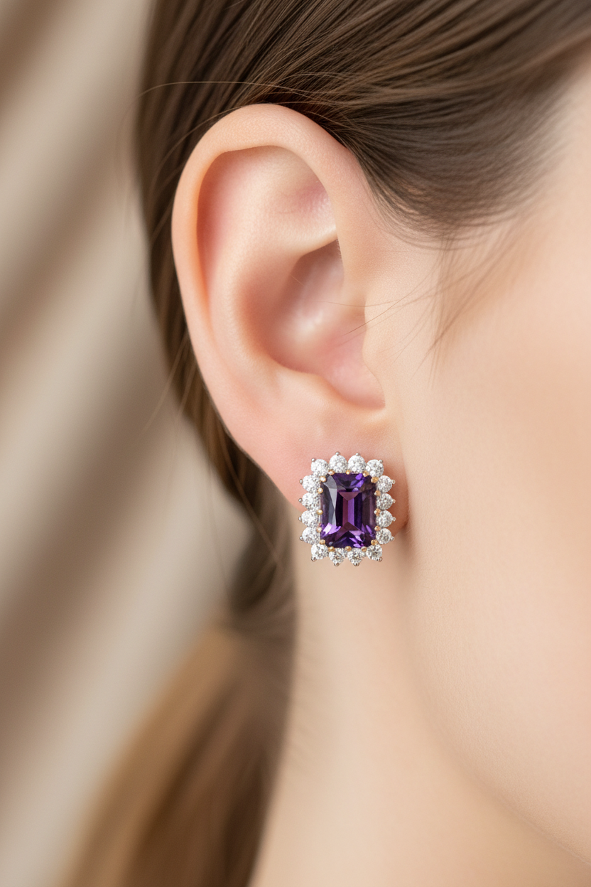 9 CT Yellow Gold Amethyst Earring
