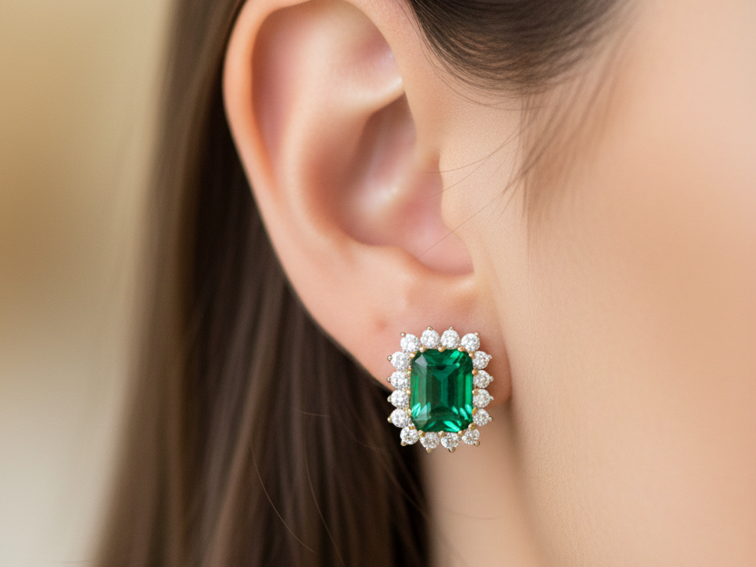 9 CT Yellow Gold Emerald Earring