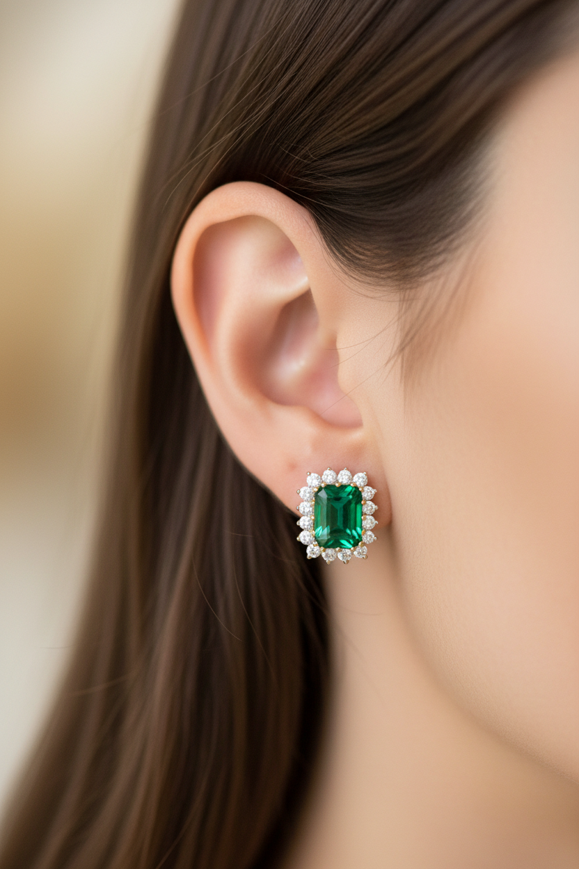 9 CT Yellow Gold Emerald Earring