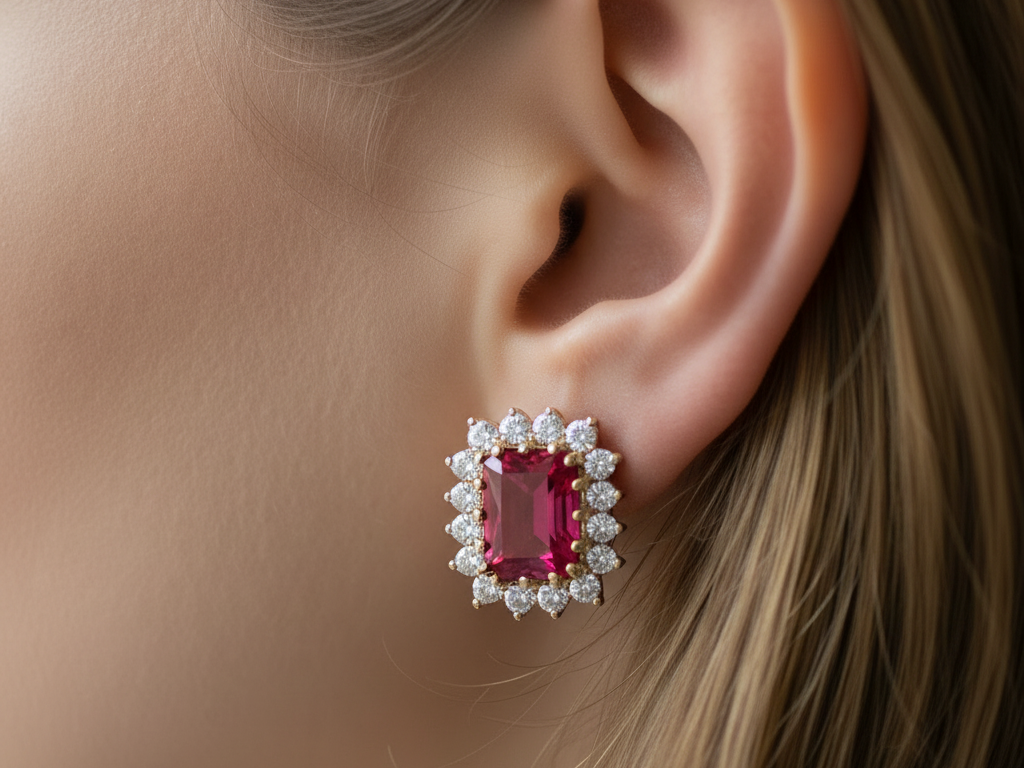 9 CT Yellow Gold Ruby Earring