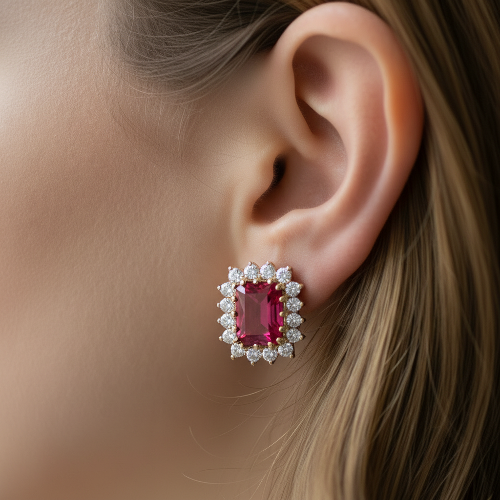 9 CT Yellow Gold Ruby Earring