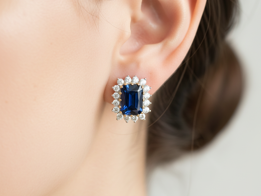 9 CT Yellow Gold Sapphire Earring