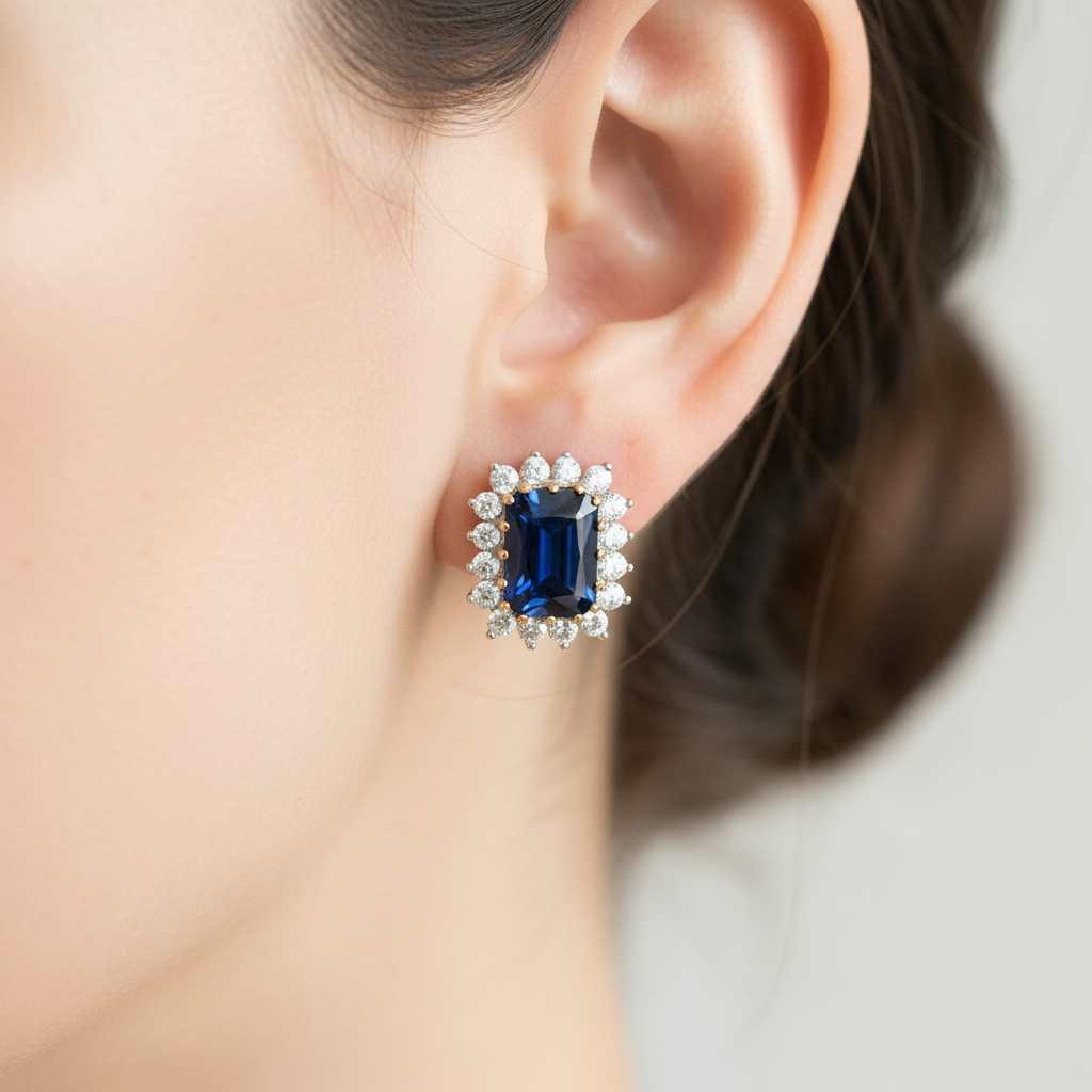 9 CT Yellow Gold Sapphire Earring