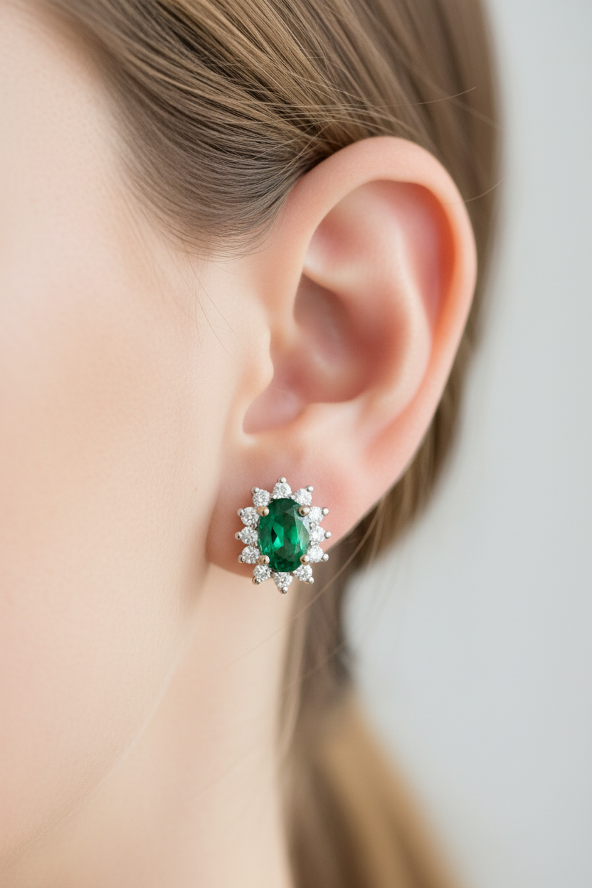 9 CT Yellow Gold Emerald Cz Earring.7X5