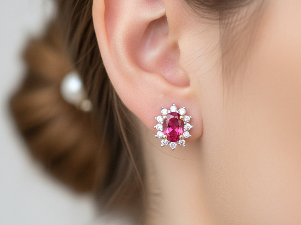 9 CT Yellow Gold Ruby Cz Earring.7X5