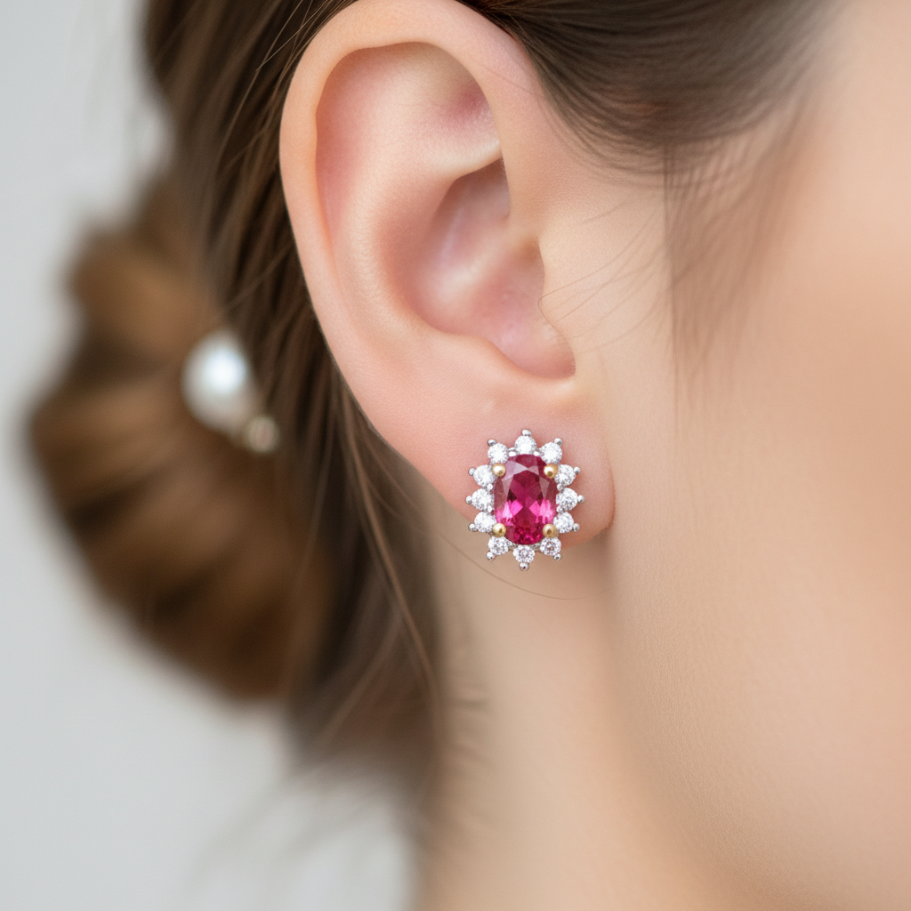 9 CT Yellow Gold Ruby Cz Earring.7X5