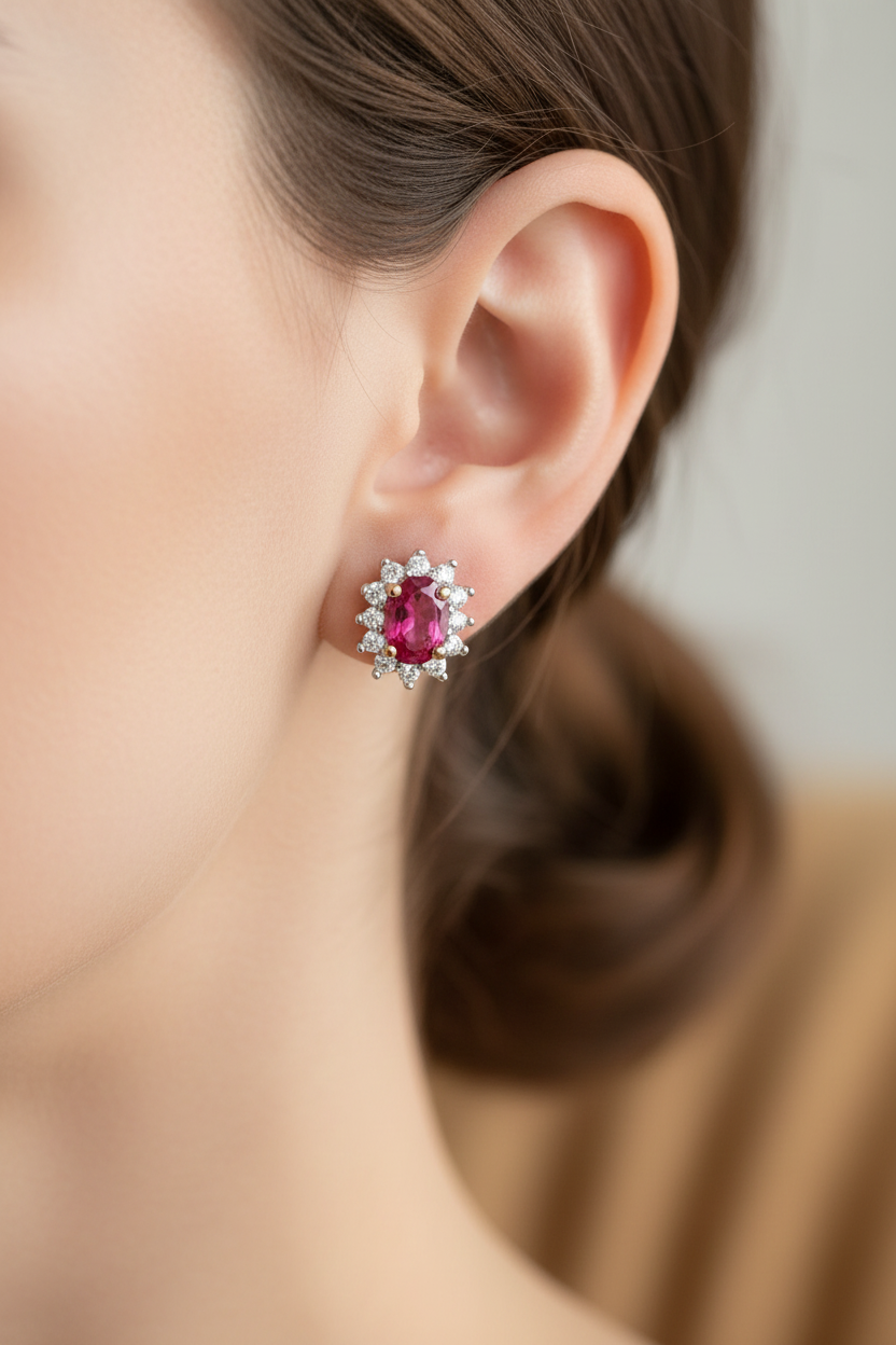 9 CT Yellow Gold Ruby Cz Pendant Chained. Stone Size 7×5 mm