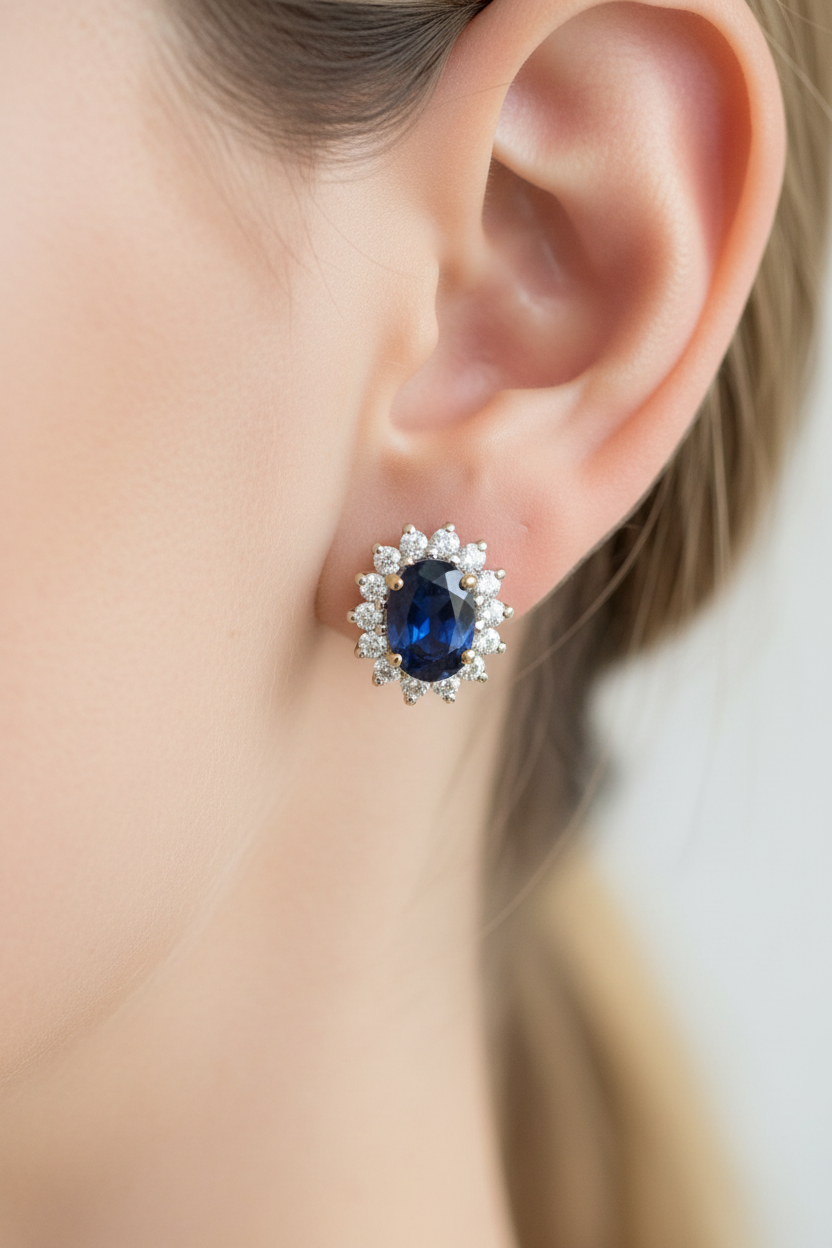 9 CT Yellow Gold Sapphire Cz Earring.7X5