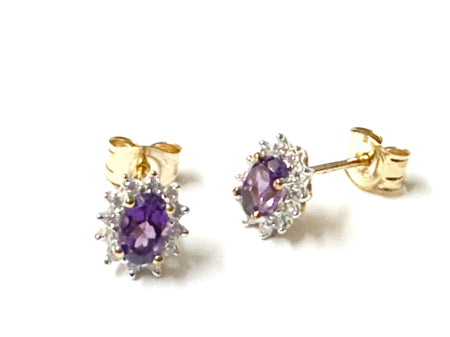 9 CT Yellow Gold Amethyst Cz Pendant Chained 7×5