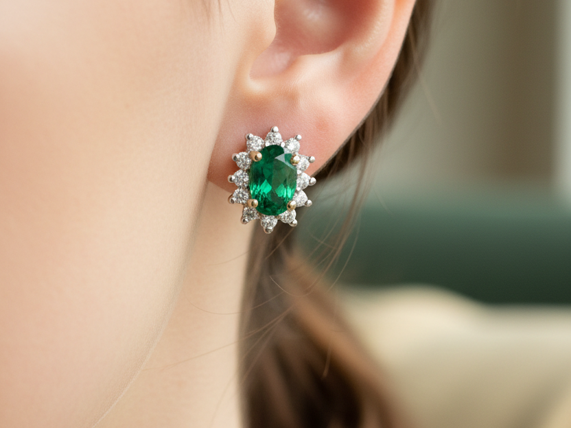 9 CT Yellow Gold Emerald Cz Earring.6X4