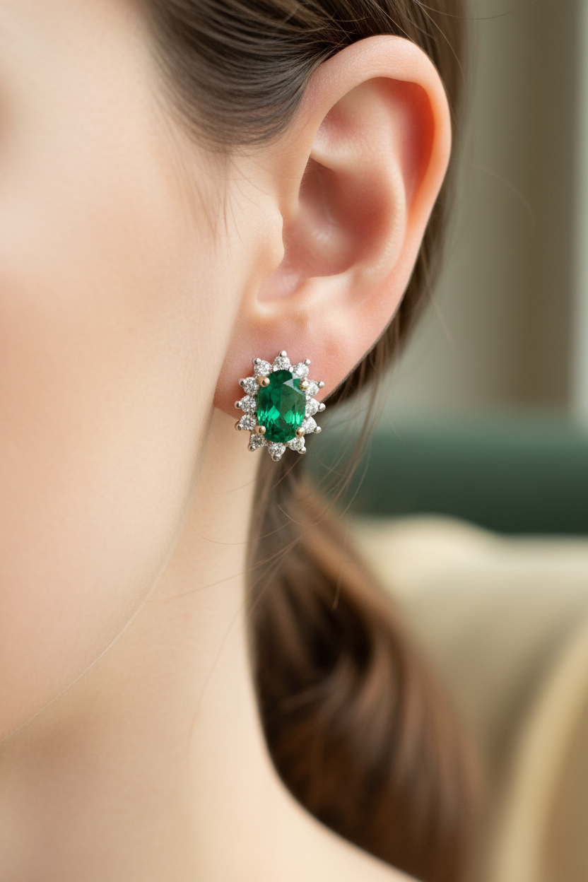 9 CT Yellow Gold Emerald Cz Earring.6X4